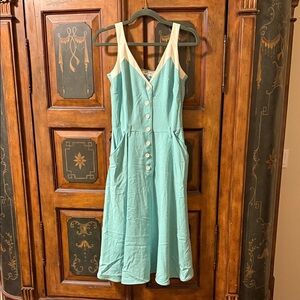 Tatyana Turquoise and Ivory Button-Down Midi Dress